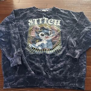 Disney Stitch Ohana Crewneck Sweatshirt Medium M Blue Purple Acid Mineral Wash